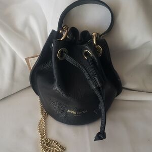 Anna Paola Black Mini Bucket Bag